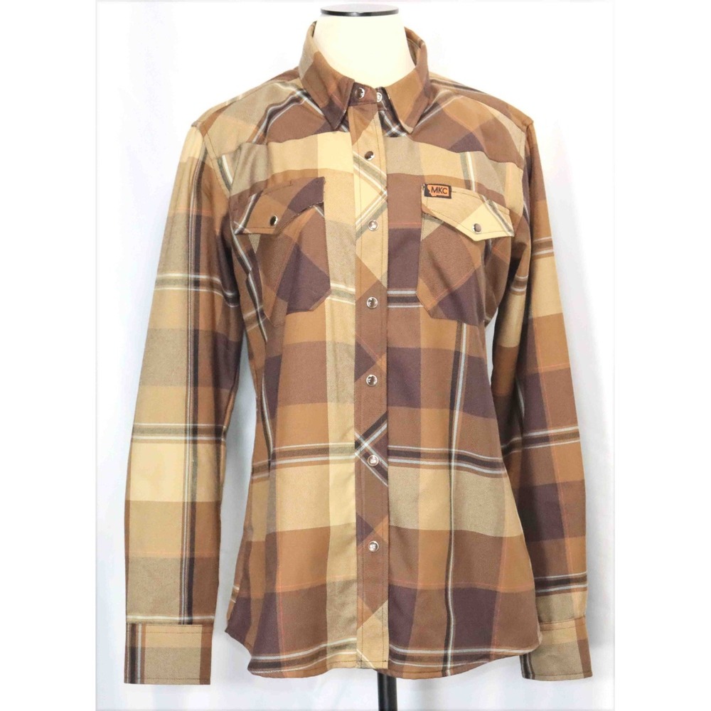 Dixxon Montana Knife Company Brown Plaid Pearl Snap L/S Shirt Womens Size Large